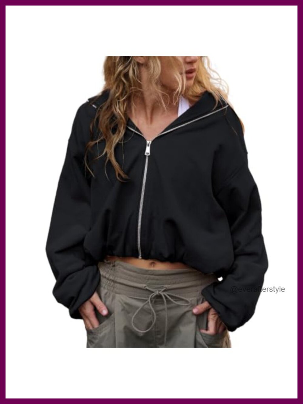Womens Zip Up Bubble Hoodie Cropped Oversized Sweatshirt